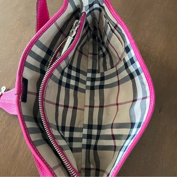 Women’s Burberry Pink Leather Shoulder Baguette Bag Plaid Liner Silver Hardware - Picture 8 of 15